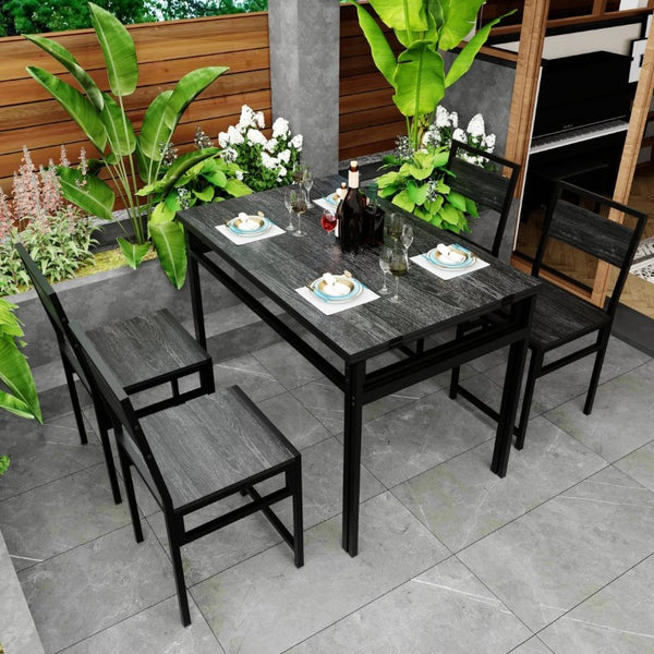 English Elm 4 Piece Extendable Dining Set with Wood Grain Top Metal Frame Modern Apartment Kitchen W3064S00010