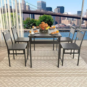 English Elm 4 Piece Extendable Dining Set with Wood Grain Top Metal Frame Modern Apartment Kitchen W3064S00010