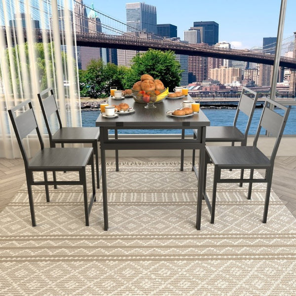 English Elm 4 Piece Extendable Dining Set with Wood Grain Top Metal Frame Modern Apartment Kitchen W3064S00010