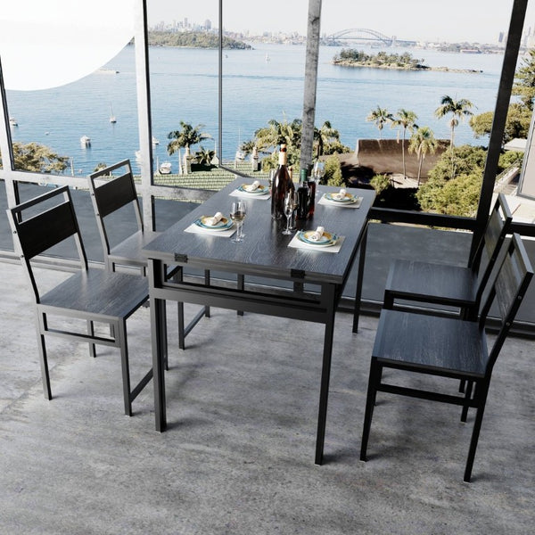 English Elm 4 Piece Extendable Dining Set with Wood Grain Top Metal Frame Modern Apartment Kitchen W3064S00010