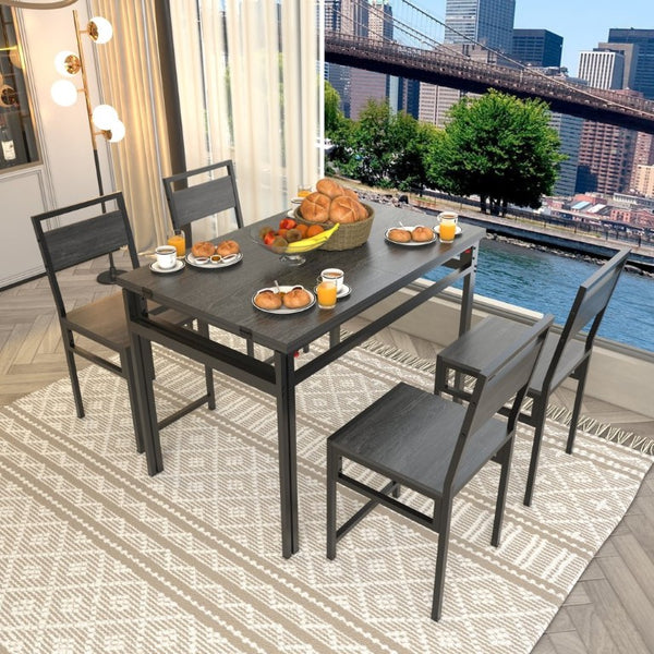 English Elm 4 Piece Extendable Dining Set with Wood Grain Top Metal Frame Modern Apartment Kitchen W3064S00010
