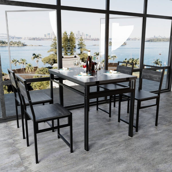 English Elm 4 Piece Extendable Dining Set with Wood Grain Top Metal Frame Modern Apartment Kitchen W3064S00010