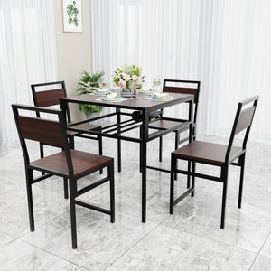 English Elm 4 Piece Industrial Dining Set Walnut Grain Tabletop Black Iron Frame Seats Four W3064S00011
