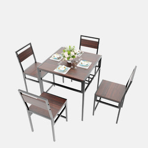 English Elm 4 Piece Industrial Dining Set Walnut Grain Tabletop Black Iron Frame Seats Four W3064S00011