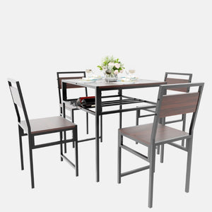 English Elm 4 Piece Industrial Dining Set Walnut Grain Tabletop Black Iron Frame Seats Four W3064S00011