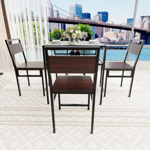 English Elm 4 Piece Industrial Dining Set Walnut Grain Tabletop Black Iron Frame Seats Four W3064S00011
