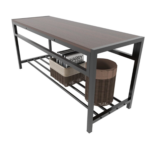 English Elm 6 Piece Industrial Dining Set Walnut Wood Grain Top with Built-In Wine Rack Storage Table + 4 Chairs + 1 Bench W3064S00013