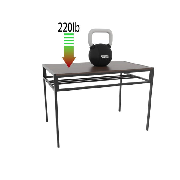 English Elm 6 Piece Industrial Dining Set Walnut Wood Grain Top with Built-In Wine Rack Storage Table + 4 Chairs + 1 Bench W3064S00013