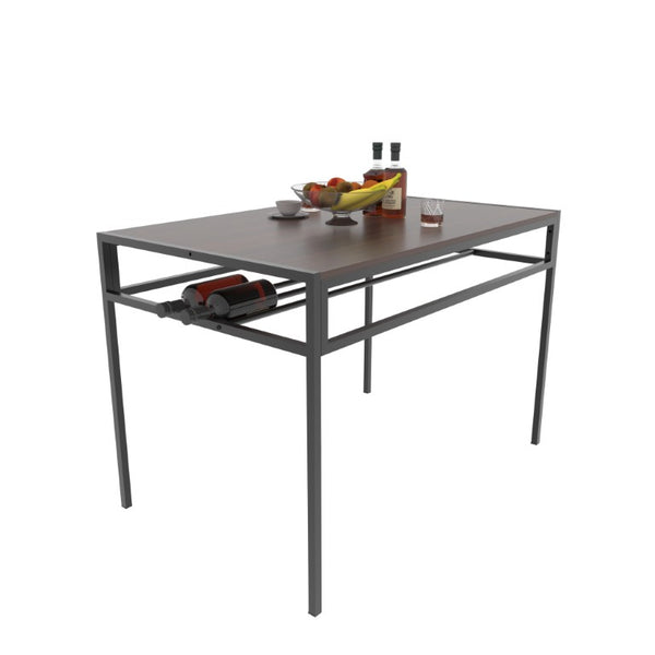 English Elm 6 Piece Industrial Dining Set Walnut Wood Grain Top with Built-In Wine Rack Storage Table + 2 Chairs + 2 Benches W3064S00014