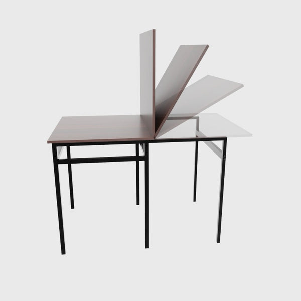 English Elm Extendable Dining Table and 6 Chairs Walnut Grain Black Iron Frame Industrial Set Table Set for 6 with 6 Chairs W3064S00015