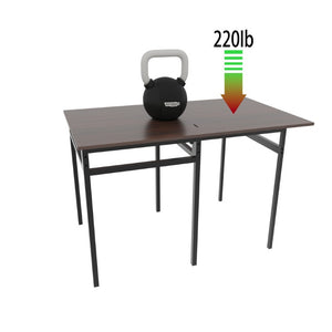 English Elm Extendable Dining Table and 6 Chairs Walnut Grain Black Iron Frame Industrial Set Table Set for 6 with 6 Chairs W3064S00015