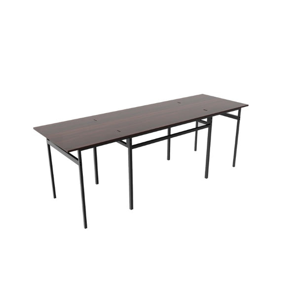 English Elm 6Pcs Extendable Dining Set Walnut Grain Top Matte Black Iron Frame Seats Six W3064S00017