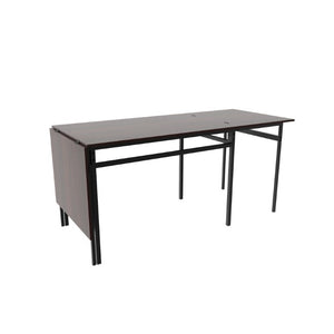 English Elm 6Pcs Extendable Dining Set Walnut Grain Top Matte Black Iron Frame Seats Six W3064S00017