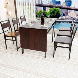 English Elm 6Pcs Extendable Dining Set Walnut Grain Top Matte Black Iron Frame Seats Six W3064S00017