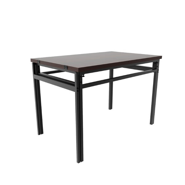 English Elm 6Pcs Extendable Dining Set Walnut Grain Top Matte Black Iron Frame Seats Six W3064S00017