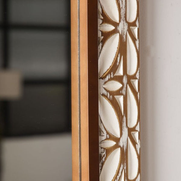 English Elm 29.13×47.24 Ornate Floral Relief MDF Wall Mirror Bohemian Distressed Frame Bedroom Decor W3081P426445