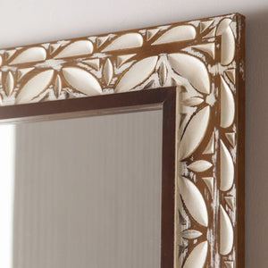 English Elm 29.13×47.24 Ornate Floral Relief MDF Wall Mirror Bohemian Distressed Frame Bedroom Decor W3081P426445