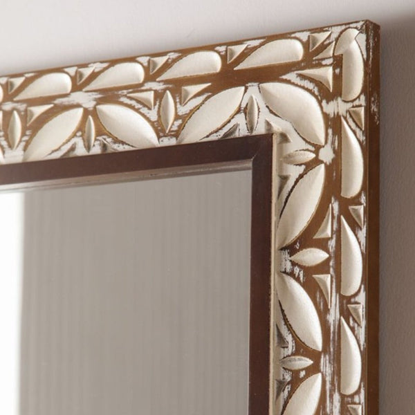 English Elm 29.13×47.24 Ornate Floral Relief MDF Wall Mirror Bohemian Distressed Frame Bedroom Decor W3081P426445