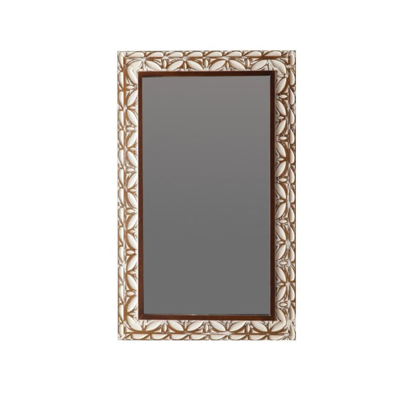 English Elm 29.13×47.24 Ornate Floral Relief MDF Wall Mirror Bohemian Distressed Frame Bedroom Decor W3081P426445