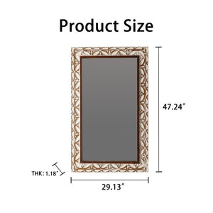 English Elm 29.13×47.24 Ornate Floral Relief MDF Wall Mirror Bohemian Distressed Frame Bedroom Decor W3081P426445