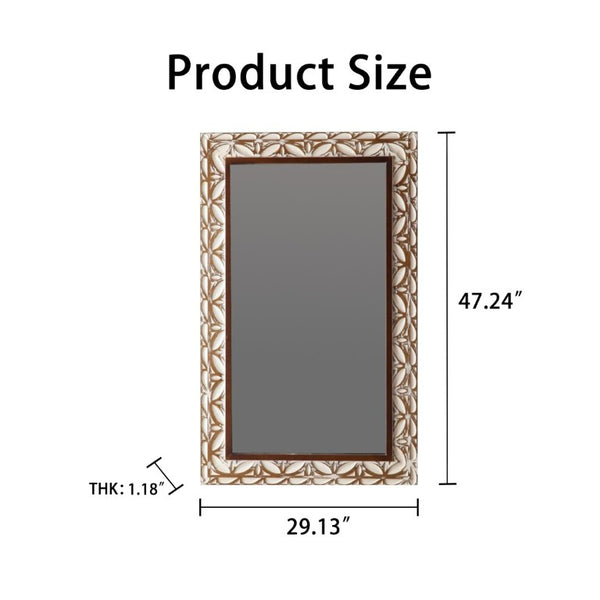 English Elm 29.13×47.24 Ornate Floral Relief MDF Wall Mirror Bohemian Distressed Frame Bedroom Decor W3081P426445