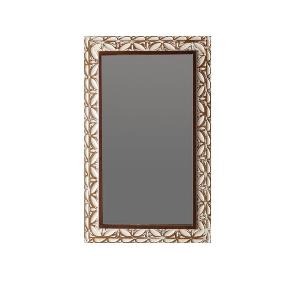 English Elm 29.13×47.24 Ornate Floral Relief MDF Wall Mirror Bohemian Distressed Frame Bedroom Decor W3081P426445