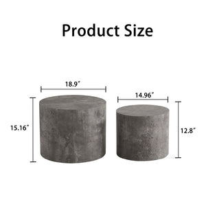 English Elm Nesting Coffee Tables Round Faux Concrete Finish Industrial Modern Accent Duo for Small Spaces Stone Gray W3081P440056