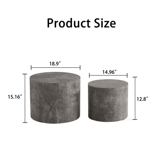 English Elm Nesting Coffee Tables Round Faux Concrete Finish Industrial Modern Accent Duo for Small Spaces Stone Gray W3081P440056