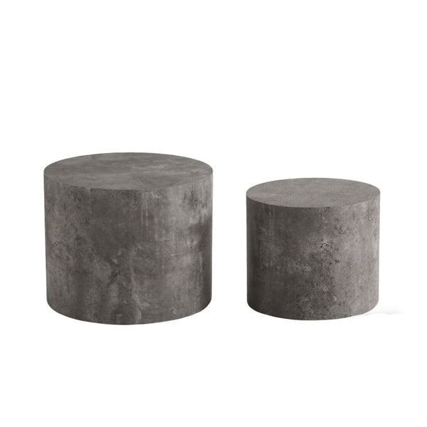 English Elm Nesting Coffee Tables Round Faux Concrete Finish Industrial Modern Accent Duo for Small Spaces Stone Gray W3081P440056