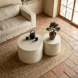 English Elm Nesting Coffee Tables Round Faux Concrete Finish Industrial Modern Accent Duo for Small Spaces W3081P440057