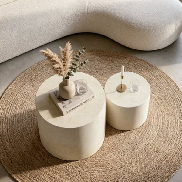 English Elm Nesting Coffee Tables Round Faux Concrete Finish Industrial Modern Accent Duo for Small Spaces W3081P440057