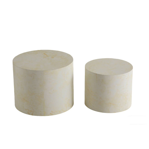 English Elm Nesting Coffee Tables Round Faux Concrete Finish Industrial Modern Accent Duo for Small Spaces W3081P440057