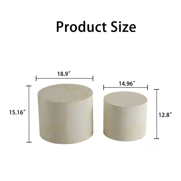 English Elm Nesting Coffee Tables Round Faux Concrete Finish Industrial Modern Accent Duo for Small Spaces W3081P440057