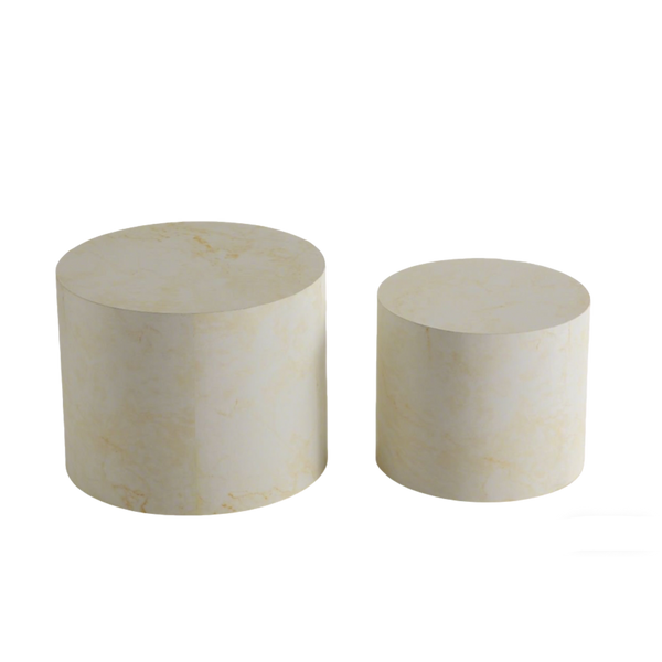English Elm Nesting Coffee Tables Round Faux Concrete Finish Industrial Modern Accent Duo for Small Spaces W3081P440057