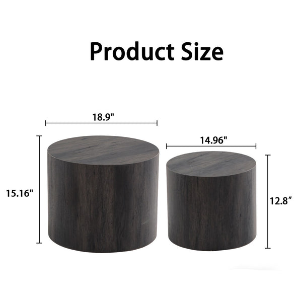 English Elm Nesting Coffee Tables Round Faux Concrete Finish Industrial Modern Accent Duo for Small Spaces Black Woodgrain W3081P440058