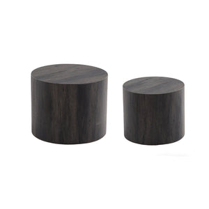 English Elm Nesting Coffee Tables Round Faux Concrete Finish Industrial Modern Accent Duo for Small Spaces Black Woodgrain W3081P440058