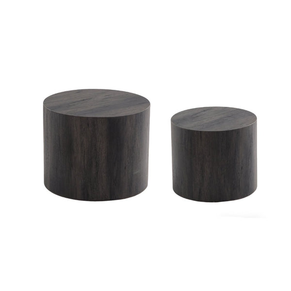English Elm Nesting Coffee Tables Round Faux Concrete Finish Industrial Modern Accent Duo for Small Spaces Black Woodgrain W3081P440058