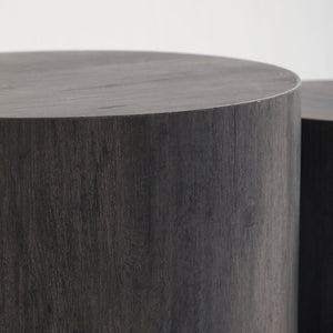 English Elm Nesting Coffee Tables Round Faux Concrete Finish Industrial Modern Accent Duo for Small Spaces Black Woodgrain W3081P440058