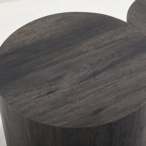 English Elm Nesting Coffee Tables Round Faux Concrete Finish Industrial Modern Accent Duo for Small Spaces Black Woodgrain W3081P440058