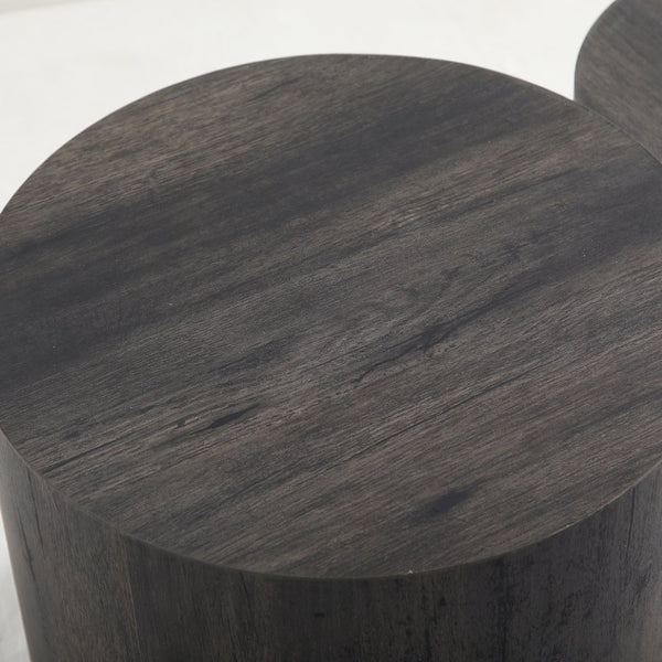 English Elm Nesting Coffee Tables Round Faux Concrete Finish Industrial Modern Accent Duo for Small Spaces Black Woodgrain W3081P440058