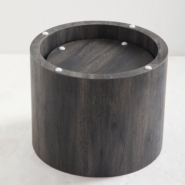 English Elm Nesting Coffee Tables Round Faux Concrete Finish Industrial Modern Accent Duo for Small Spaces Black Woodgrain W3081P440058
