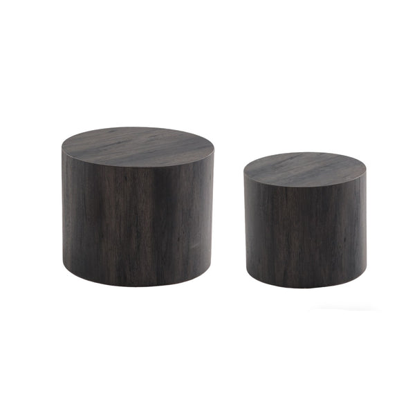 English Elm Nesting Coffee Tables Round Faux Concrete Finish Industrial Modern Accent Duo for Small Spaces Black Woodgrain W3081P440058