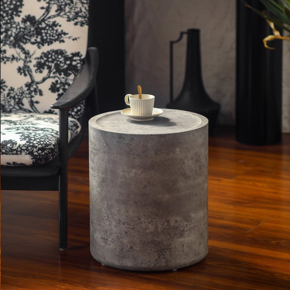 English Elm Modern Faux Concrete Round Side Table Fully Assembled MDF Accent for Any Room W3081P440122