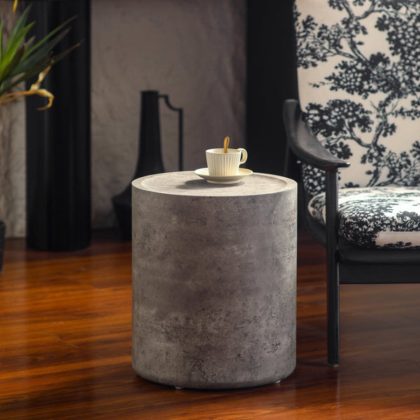 English Elm Modern Faux Concrete Round Side Table Fully Assembled MDF Accent for Any Room W3081P440122