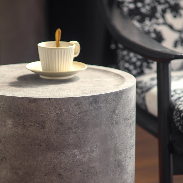 English Elm Modern Faux Concrete Round Side Table Fully Assembled MDF Accent for Any Room W3081P440122