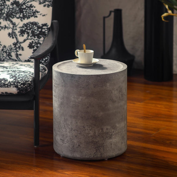 English Elm Modern Faux Concrete Round Side Table Fully Assembled MDF Accent for Any Room W3081P440122