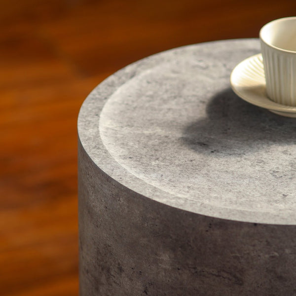 English Elm Modern Faux Concrete Round Side Table Fully Assembled MDF Accent for Any Room W3081P440122