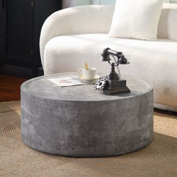 English Elm 31.5" Round Drum Coffee Table Faux Concrete Mdf Low Profile Modern Living Room Stone Gray W3081P440125