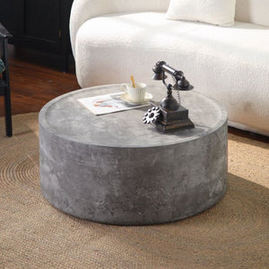 English Elm 31.5" Round Drum Coffee Table Faux Concrete Mdf Low Profile Modern Living Room Stone Gray W3081P440125