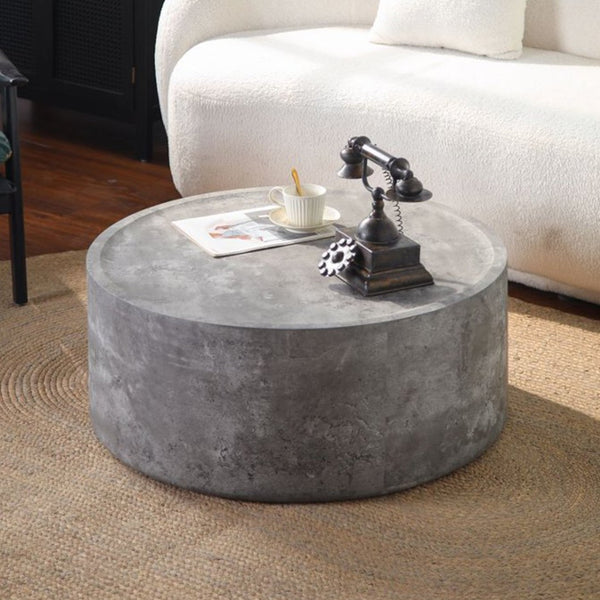 English Elm 31.5" Round Drum Coffee Table Faux Concrete Mdf Low Profile Modern Living Room Stone Gray W3081P440125